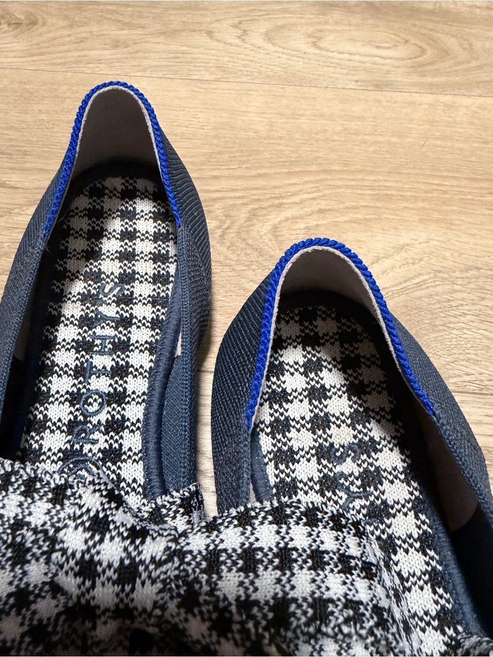 Rothy’s gingham Mary Jane pointed toe flats and navy blue - Picture 2 of 6